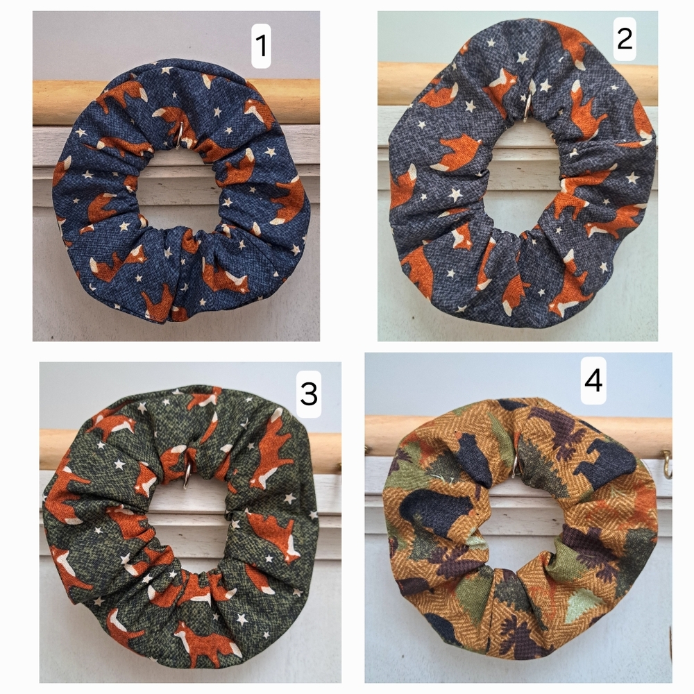 ONE Scrunchie Hair Tie Cotton Autumn Theme Blue Gray Green Brown Velvet Animals